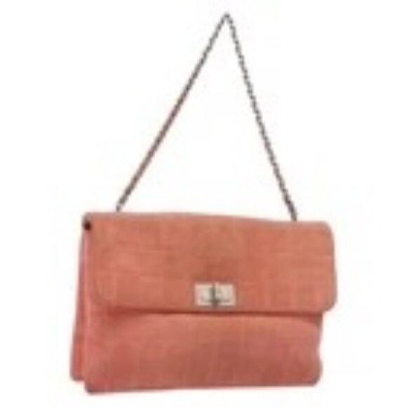 CHANEL Chain 2.55 Choco Bar Shoulder Bag Suede Pink Silver CC Auth 137890 - Picture 1 of 16